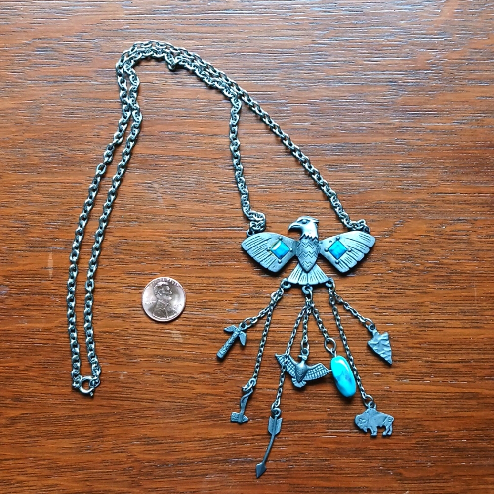 Vintage Faux Navajo Eagle Thunderbird Charm Necklace